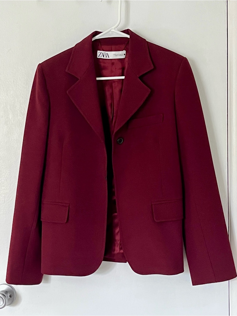 ZARA Burgundy Tailored Blazer Jacket Size XS NWOT
